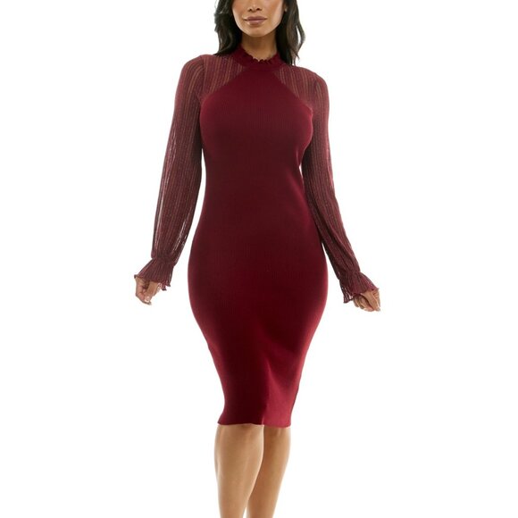 Dylan Ryan Juniors' Metallic-Stripe Illusion-Yoke Midi Dress - Burgundy NWT S - Picture 2 of 4